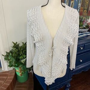 Caelian Long Sleeve White & Black Polka Dots  ruffled Top Size Large New w Tags